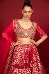 Neha Khullar_Fuchsia Banarasi Chanderi Woven Geometric And Floral Tiered Bridal Lehenga Set _at_Aza_Fashions