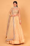 Buy_Neha Khullar_Peach Banarasi Organza Woven Floral Motifs Square Neck Lehenga Set _Online_at_Aza_Fashions