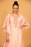 Buy_Neha Khullar_Peach Chanderi Silk Embroidered Mirror Round Kaftan Kurta And Palazzo Set _Online_at_Aza_Fashions