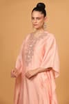 Shop_Neha Khullar_Peach Chanderi Silk Embroidered Mirror Round Kaftan Kurta And Palazzo Set _Online_at_Aza_Fashions