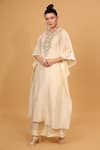 Buy_Neha Khullar_White Chanderi Silk Embroidered Mirror Round Kaftan Kurta And Palazzo Set _at_Aza_Fashions