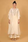 Neha Khullar_White Chanderi Silk Embroidered Mirror Round Kaftan Kurta And Palazzo Set _Online_at_Aza_Fashions