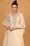 Buy_Neha Khullar_White Chanderi Silk Embroidered Mirror Round Kaftan Kurta And Palazzo Set _Online_at_Aza_Fashions