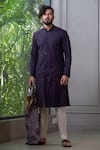 Buy_Agape_Purple Handloom Cotton Plain Mandarin Collar Kurta Set _at_Aza_Fashions