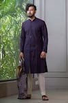 Shop_Agape_Purple Handloom Cotton Plain Mandarin Collar Kurta Set _at_Aza_Fashions