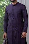 Agape_Purple Handloom Cotton Plain Mandarin Collar Kurta Set _Online_at_Aza_Fashions