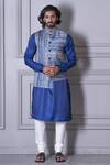 Buy_Agape_Blue Silk Stripe Pattern Bundi And Kurta Set_at_Aza_Fashions