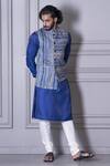 Agape_Blue Silk Stripe Pattern Bundi And Kurta Set_Online_at_Aza_Fashions