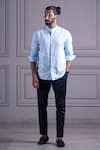 Buy_Agape_Blue Linen Shirt _at_Aza_Fashions