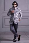 Buy Agape Grey Suiting Printed Bandhgala And Trouser Set at Aza Fashions Buy_Agape_Grey Suiting Printed Bandhgala And Trouser Set_at_Aza_Fashions