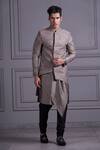 Buy_Agape_Grey Silk Thread And Sequin Asymmetric Jacket Kurta Set_at_Aza_Fashions