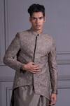 Shop_Agape_Grey Silk Thread And Sequin Asymmetric Jacket Kurta Set_Online_at_Aza_Fashions