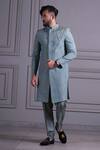 Shop_Agape_Green Silk Cording Sherwani Set_at_Aza_Fashions