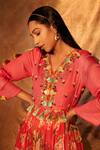 Shop_The Royaleum_Pink Crepe Georgette Floral Print Tiered Anarkali_Online_at_Aza_Fashions