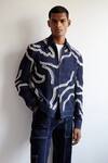 Shop_Countrymade_Blue Matka Silk Dna Motif Pattern Embroidered Jacket_Online_at_Aza_Fashions