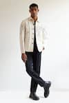 Buy_Countrymade_Off White Cotton Embroidered Map Motif Pattern Denim Jacket _at_Aza_Fashions