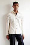 Buy_Countrymade_Off White Cotton Embroidered Map Motif Pattern Denim Jacket _Online_at_Aza_Fashions