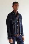 Countrymade_Blue Cotton Embroidered Running Stitch Denim Trucker Jacket _Online_at_Aza_Fashions