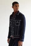 Buy_Countrymade_Blue Cotton Embroidered Running Stitch Denim Trucker Jacket _Online_at_Aza_Fashions