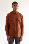 Countrymade_Brown Linen Safari Shirt_Online_at_Aza_Fashions