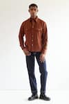 Buy_Countrymade_Brown Linen Trucker Shirt_at_Aza_Fashions
