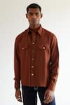 Shop_Countrymade_Brown Linen Trucker Shirt_at_Aza_Fashions