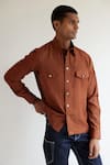 Countrymade_Brown Linen Trucker Shirt_Online_at_Aza_Fashions