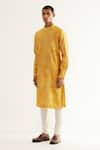 Countrymade_Yellow Chanderi Printed Abstract Kurta And Churidar Set _Online_at_Aza_Fashions