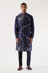 Buy_Countrymade_Blue Chanderi Embroidery Abstract Kurta And Pant Set _at_Aza_Fashions