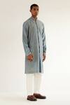 Countrymade_Blue Chanderi Abstract Embroidered Kurta And Pant Set_Online_at_Aza_Fashions