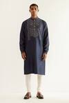 Buy_Countrymade_Blue Chanderi Afghani Embroidery Camo Kurta And Churidar Set_at_Aza_Fashions