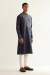 Countrymade_Blue Chanderi Afghani Embroidery Camo Kurta And Churidar Set_Online_at_Aza_Fashions