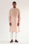 Buy_Countrymade_Pink Chanderi Embroidery Afghani Camo Mandarin Collar Kurta And Pant Set _at_Aza_Fashions