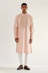 Countrymade_Pink Chanderi Embroidery Afghani Camo Mandarin Collar Kurta And Pant Set _Online_at_Aza_Fashions