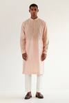 Buy_Countrymade_Pink Chanderi Embroidery Afghani Camo Mandarin Collar Kurta And Pant Set _Online_at_Aza_Fashions