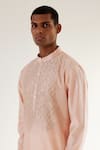 Shop_Countrymade_Pink Chanderi Embroidery Afghani Camo Mandarin Collar Kurta And Pant Set _Online_at_Aza_Fashions