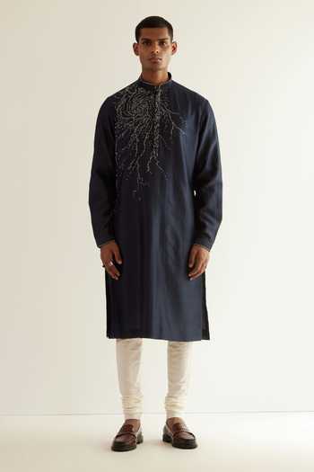 Aris Blue Chanderi Embroidered Kurta Set main image 0