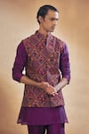 Drishti & Zahabia_Purple Bundi Dupion Silk Digital Print Floral Jaal Motif And Kurta Set _Online_at_Aza_Fashions