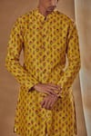 Drishti & Zahabia_Yellow Kurta Dupion Silk Digital Print Floral Motif And Pant Set_Online_at_Aza_Fashions