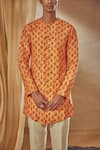 Shop_Drishti & Zahabia_Peach Kurta Dupion Silk Digital Print Floral Motif And Pant Set _at_Aza_Fashions