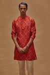 Shop_Drishti & Zahabia_Red Kurta Dupion Silk Digital Print Floral Jaal Motif And Pant Set _at_Aza_Fashions