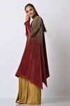 Shop_Kiran Uttam Ghosh_Red Pleated Polyester Mix Embroidery V Neck Ombre Kaftan  _at_Aza_Fashions