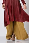 Kiran Uttam Ghosh_Yellow Pleated Polyester Mix Wide Leg Trousers  _at_Aza_Fashions