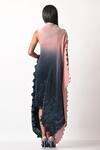 Shop_Kiran Uttam Ghosh_Blue Pleated Polyester Mix And Embroidery Parsi Gada One Drape Dress _at_Aza_Fashions