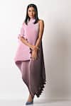 Buy_Kiran Uttam Ghosh_Purple Pleated Polyester Mix Print And Embroidery One Drape Dress  _at_Aza_Fashions