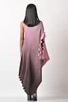 Shop_Kiran Uttam Ghosh_Purple Pleated Polyester Mix Print And Embroidery One Drape Dress  _at_Aza_Fashions