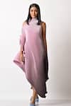 Kiran Uttam Ghosh_Purple Pleated Polyester Mix Print And Embroidery One Drape Dress  _Online_at_Aza_Fashions