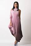 Buy_Kiran Uttam Ghosh_Purple Pleated Polyester Mix Print And Embroidery One Drape Dress  _Online_at_Aza_Fashions