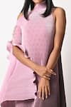 Kiran Uttam Ghosh_Purple Pleated Polyester Mix Print And Embroidery One Drape Dress  _at_Aza_Fashions