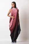 Buy_Kiran Uttam Ghosh_Pink Pleated Polyester Mix Geometric Round Drape Gown  _at_Aza_Fashions